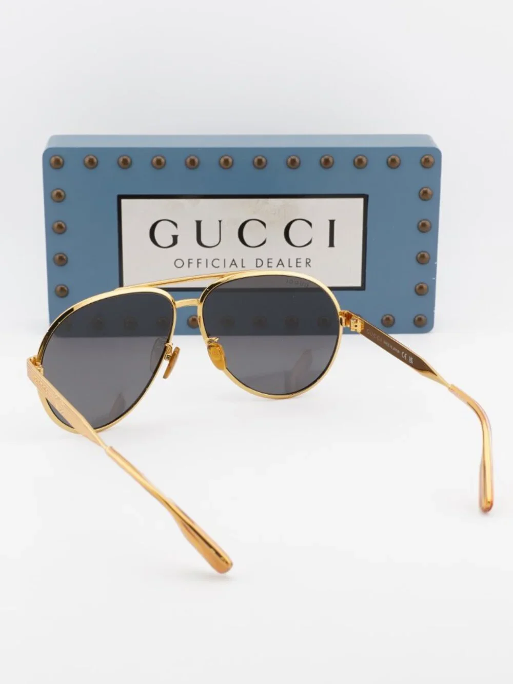 Gucci GG1513S 001 Aviator Sunglasses - Gold\Grey
